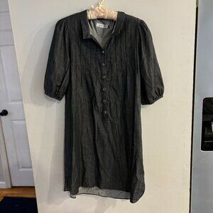 MYNK Women's Dark Wash Chambray Button Up Half Sleeve Shift Dress Size M
